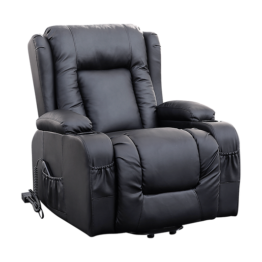 Recliner Chair Electric Massage Chair Lift Heated Leather Lounge Sofa Black - image1