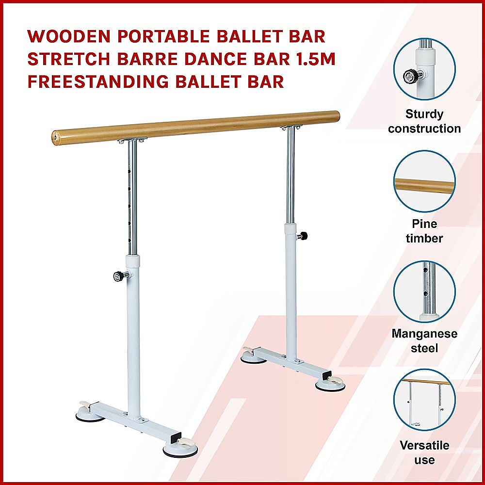 Wooden Portable Ballet Bar Stretch Barre Dance Bar 1.5M Freestanding Ballet Bar - image4