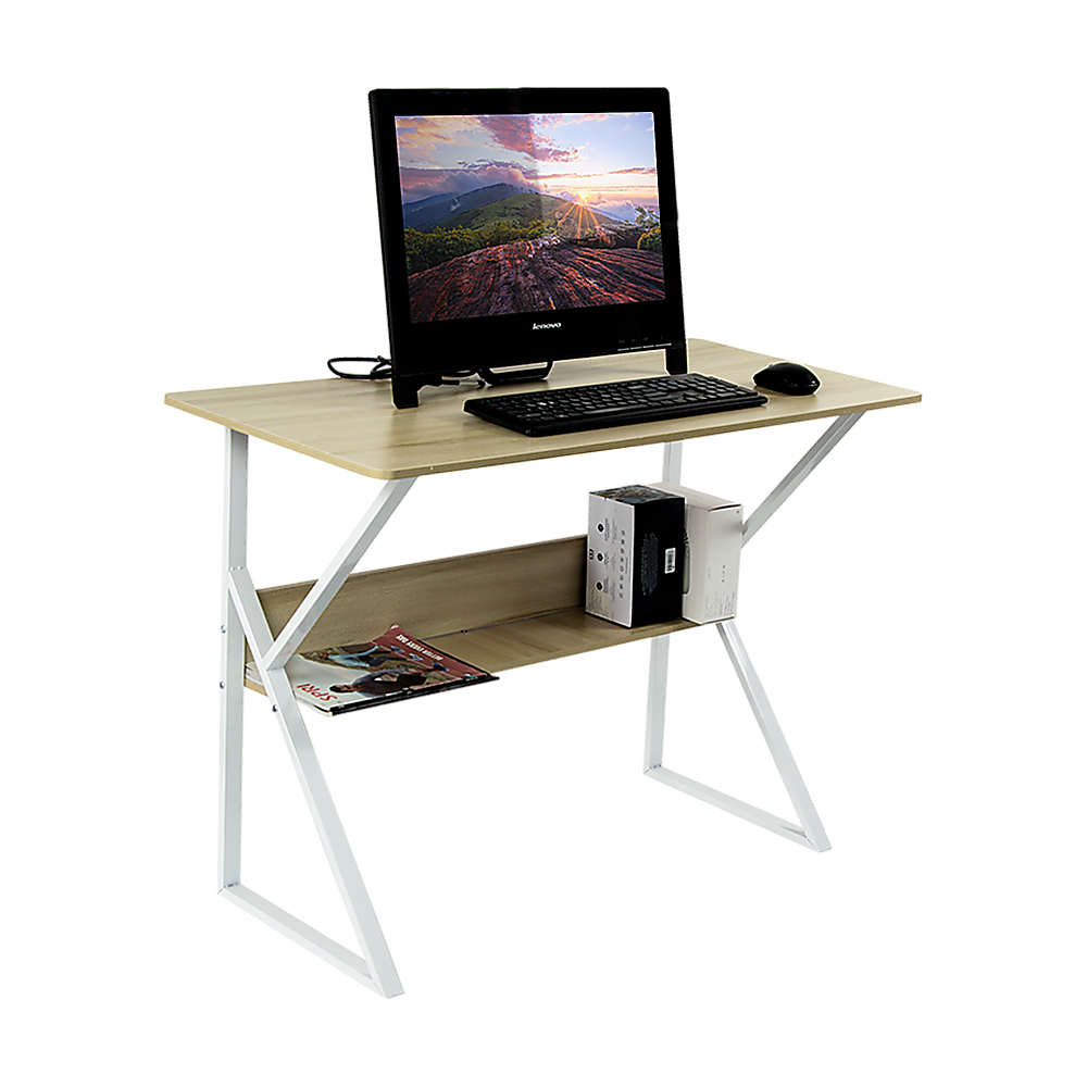 Wood & Metal Computer Desk with Shelf Home Office Furniture - image4