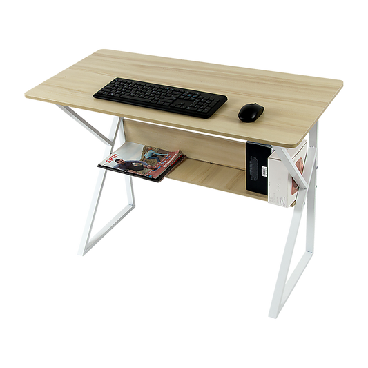 Wood & Metal Computer Desk with Shelf Home Office Furniture - image1