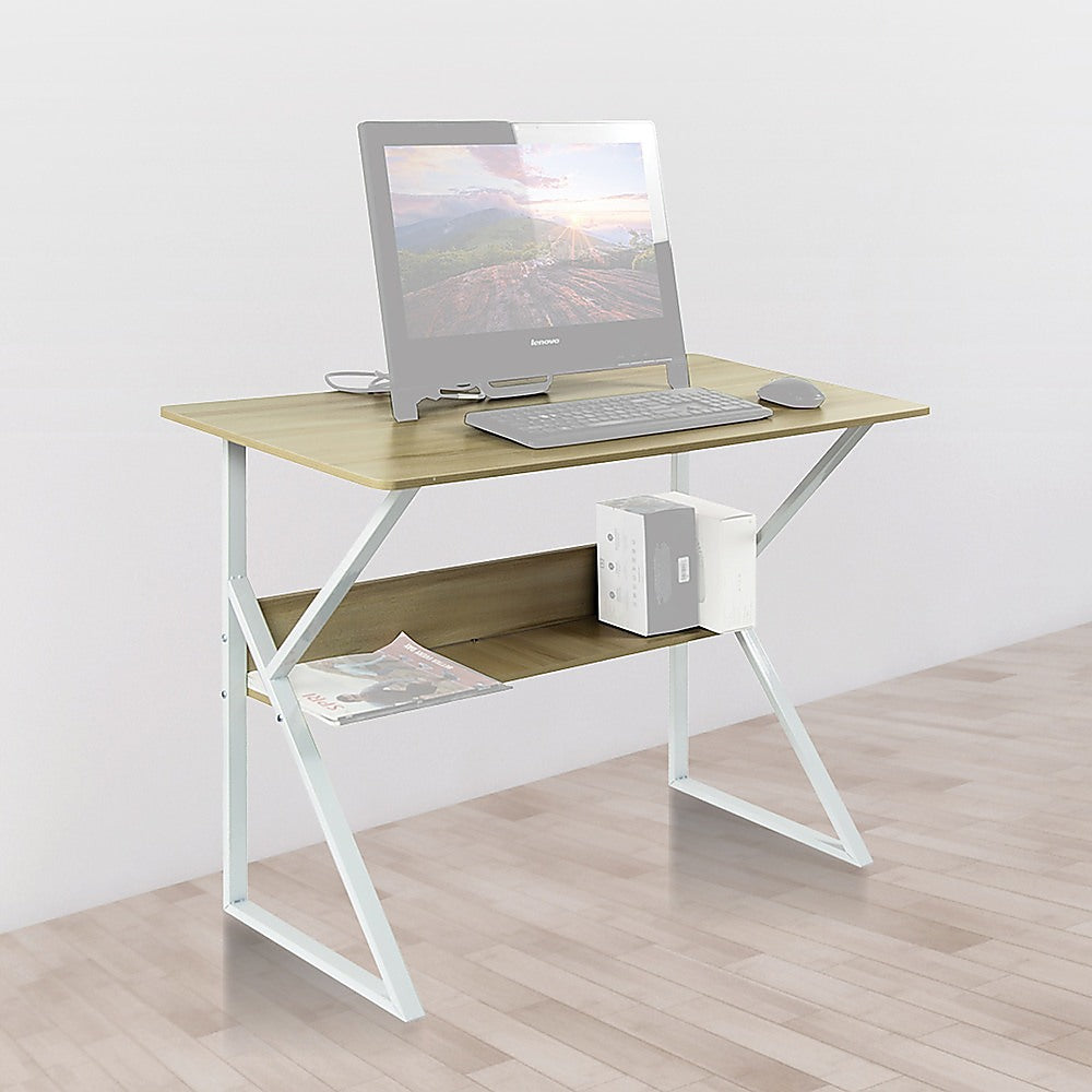 Wood & Metal Computer Desk with Shelf Home Office Furniture - image2