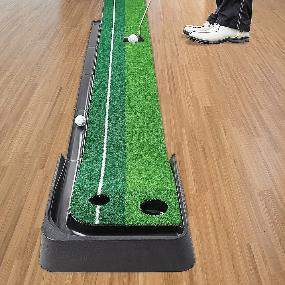 Indoor Practice Putting Green 2.5m Mat Inclined Ball Return Fake Grass 2 Holes - image2