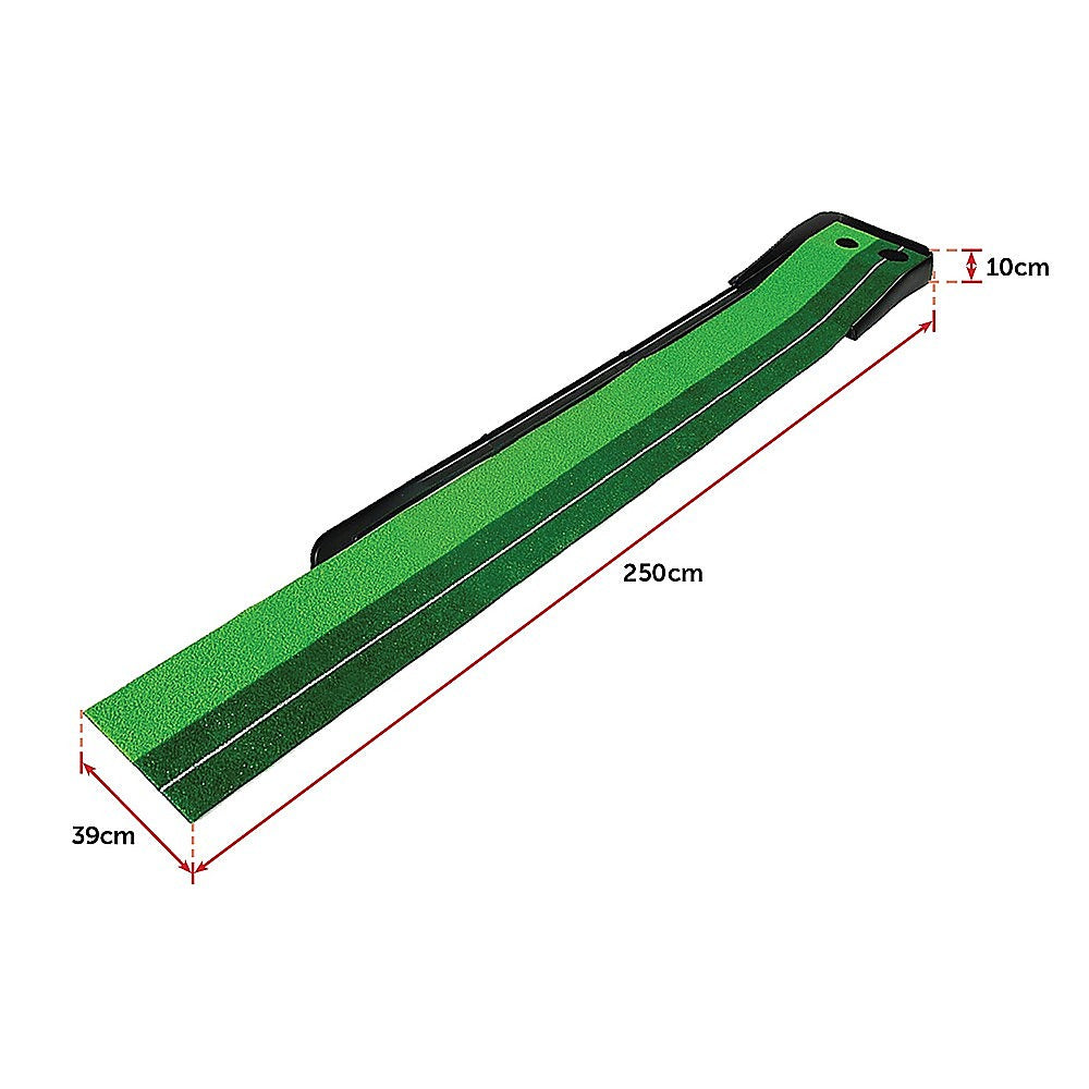 Indoor Practice Putting Green 2.5m Mat Inclined Ball Return Fake Grass 2 Holes - image6