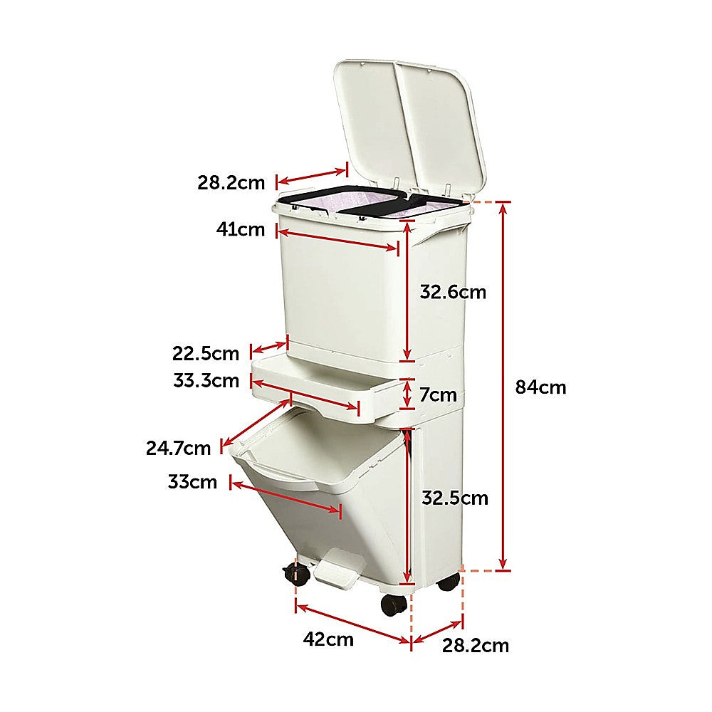 42L Rubbish Bin Waste Trash Can Pedal Recycling Kitchen Wheel 2 Compartment - image7