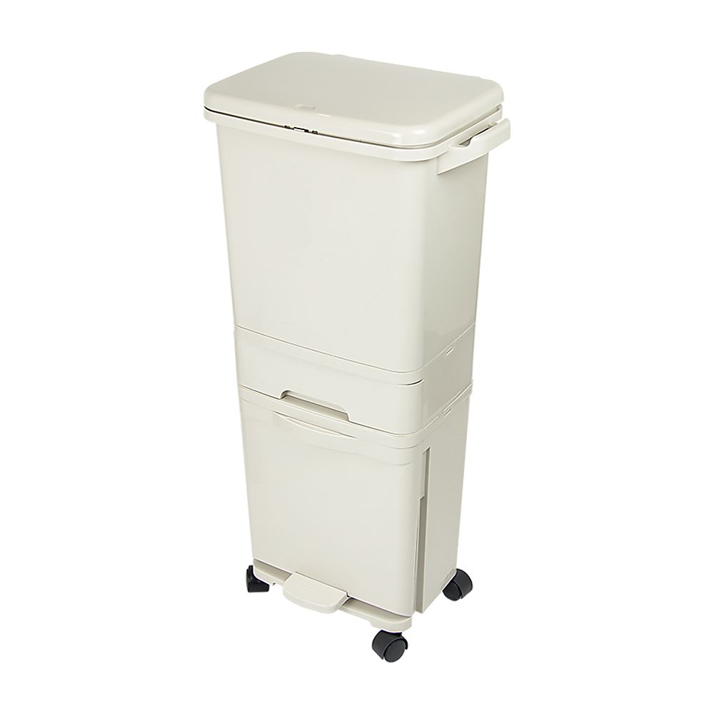 42L Rubbish Bin Waste Trash Can Pedal Recycling Kitchen Wheel 2 Compartment - image1