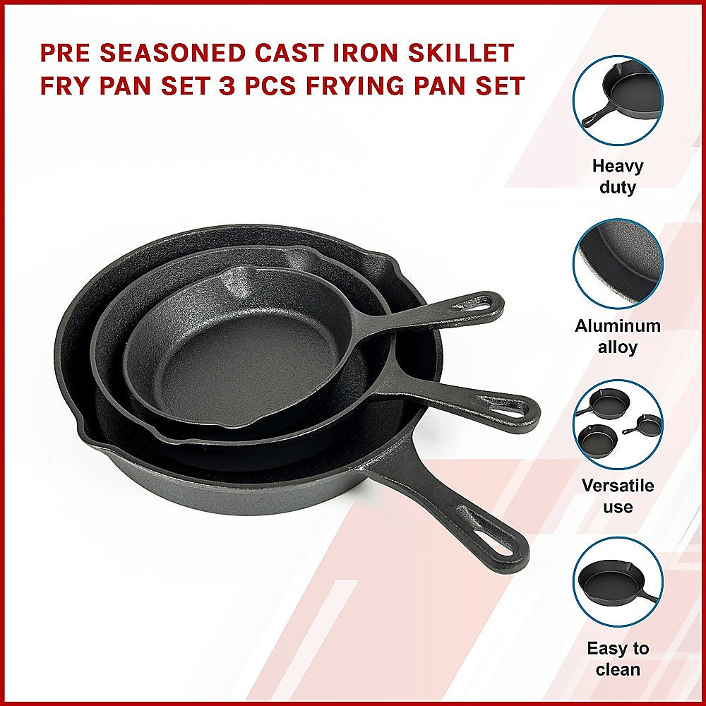 Pre Seasoned Cast Iron Skillet Fry Pan Set 3 Pcs Frying Pan Set - image3