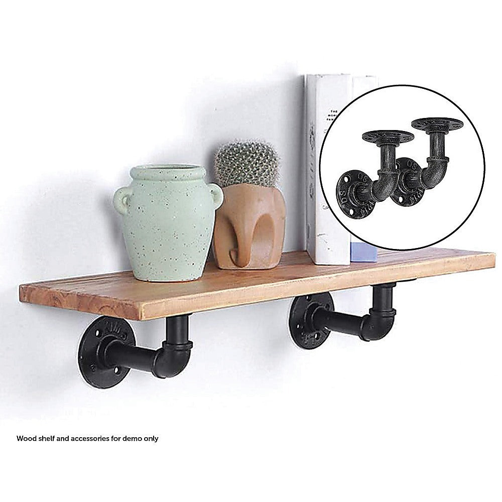 Industrial Black Iron Pipe Bracket Wall Mounted Floating Shelf - Set of 2 - image2