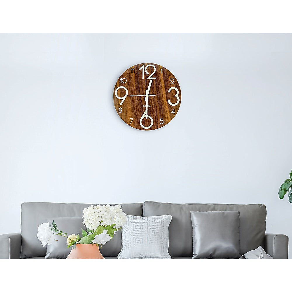 Glow In Dark Wall Clock Luminous Quartz Wooden Non Ticking Home 12''/30cm - image2