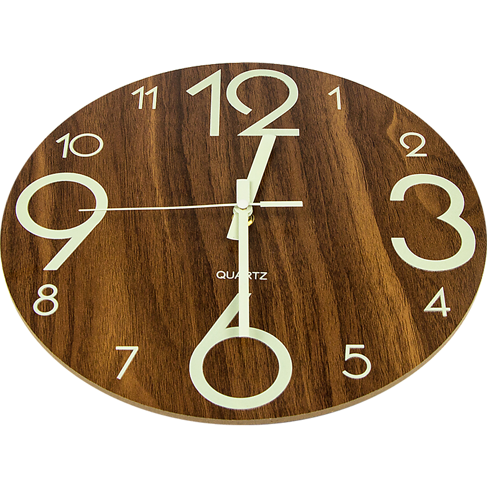 Glow In Dark Wall Clock Luminous Quartz Wooden Non Ticking Home 12''/30cm - image7