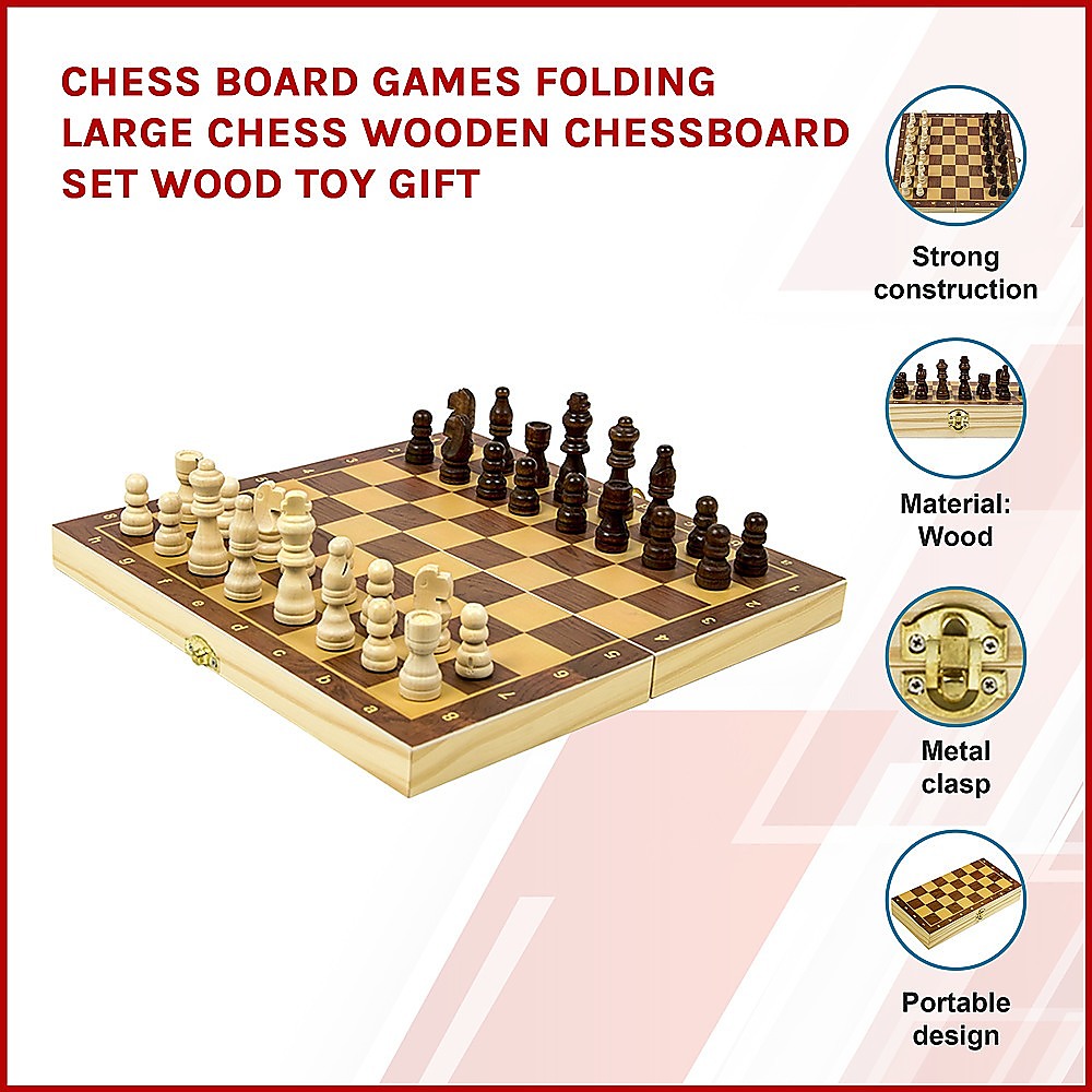 Chess Board Games Folding Large Chess Wooden Chessboard Set Wood Toy Gift - image3