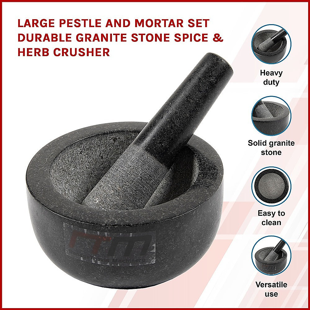 Large Pestle and Mortar Set Durable Granite Stone Spice & Herb Crusher - image3