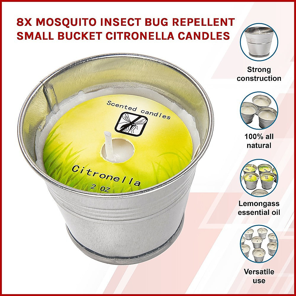 8x Mosquito Insect Bug Repellent Small Bucket Citronella Candles - image3