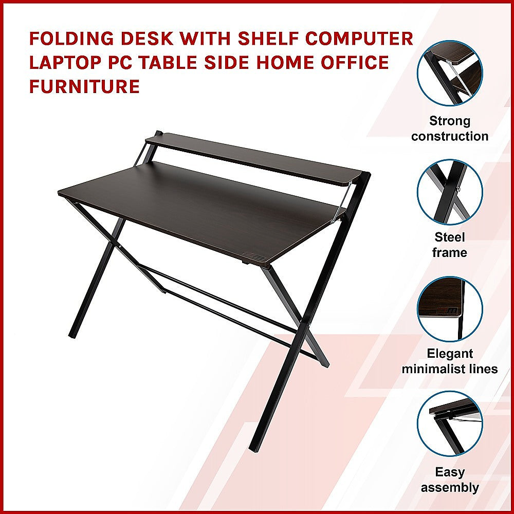 Folding Desk with Shelf Computer Laptop PC Table Side Home Office Furniture - image3