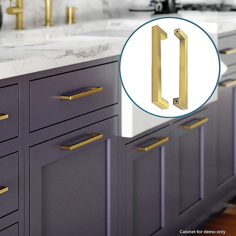 15x Brushed Brass Drawer Pulls Kitchen Cabinet Handles - Gold Finish 256mm - image2