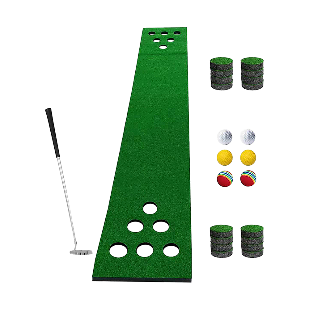 Golf Beer Pong Game Toy Set Green Golf Putting Matt with 2 Putters, 6 Balls - image4