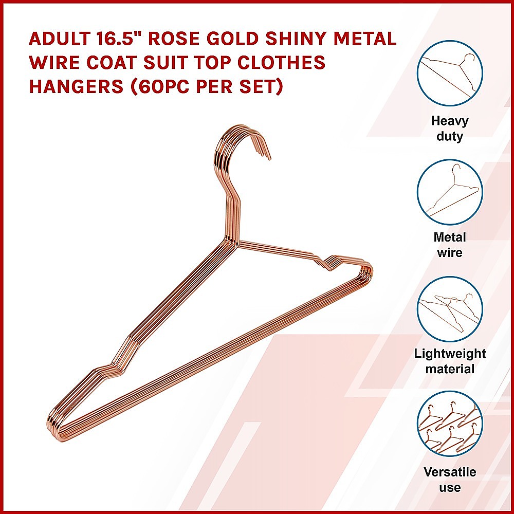 Adult 16.5" Rose Gold Shiny Metal Wire Coat Suit Top Clothes Hangers (60pc per set) - image3