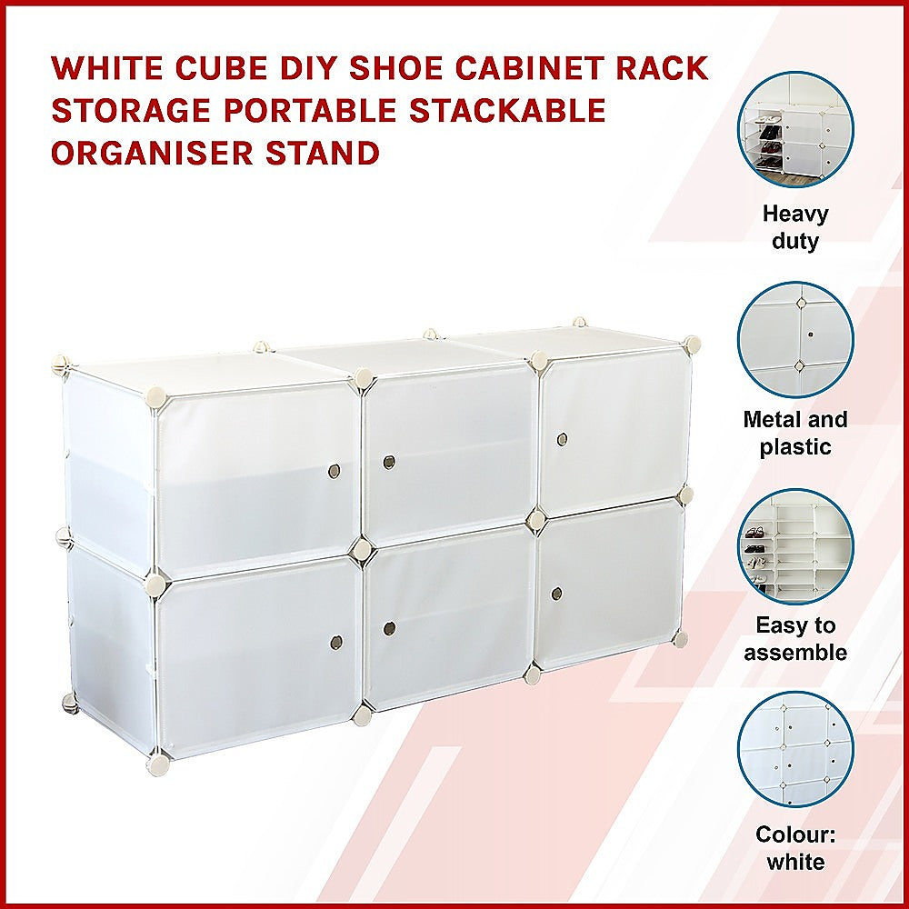 White Cube DIY Shoe Cabinet Rack Storage Portable Stackable Organiser Stand - image3