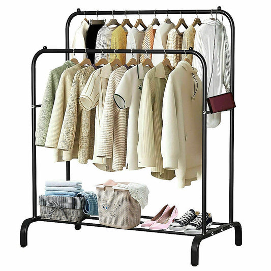 Heavy Metal Double Clothes Rail Hanging Rack Garment Display Stand Storage Shelf - image1