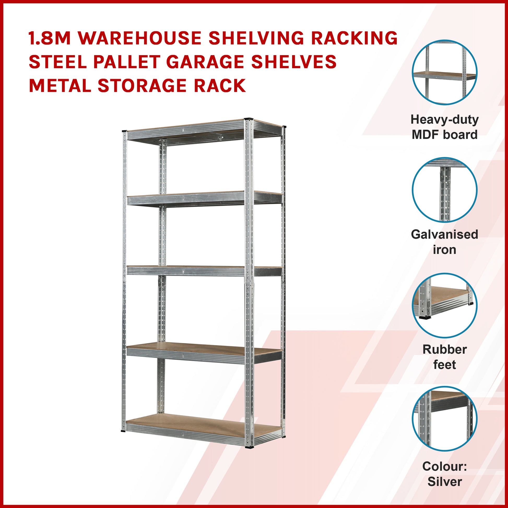 1.8M Warehouse Shelving Racking Steel Pallet Garage Shelves Metal Storage Rack - image3