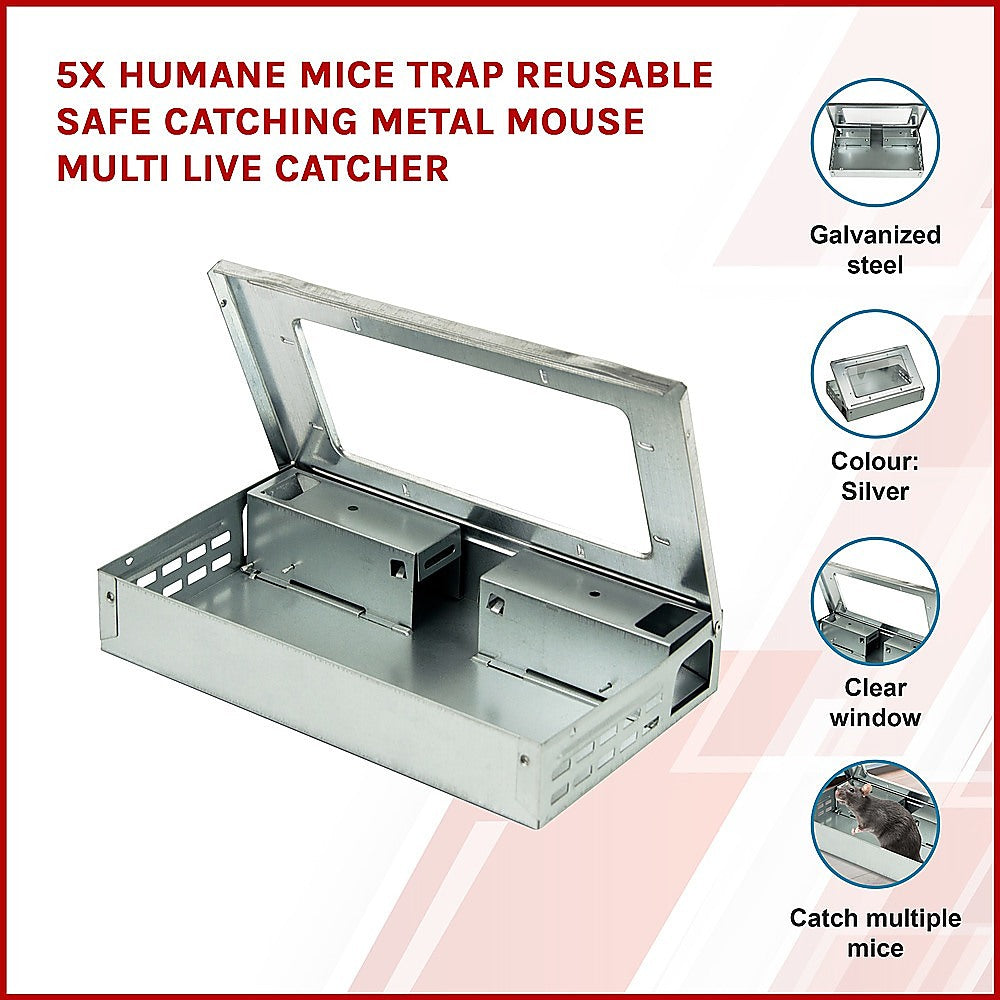 5x Humane Mice Trap Reusable Safe Catching Metal Mouse Multi Live Catcher - image3