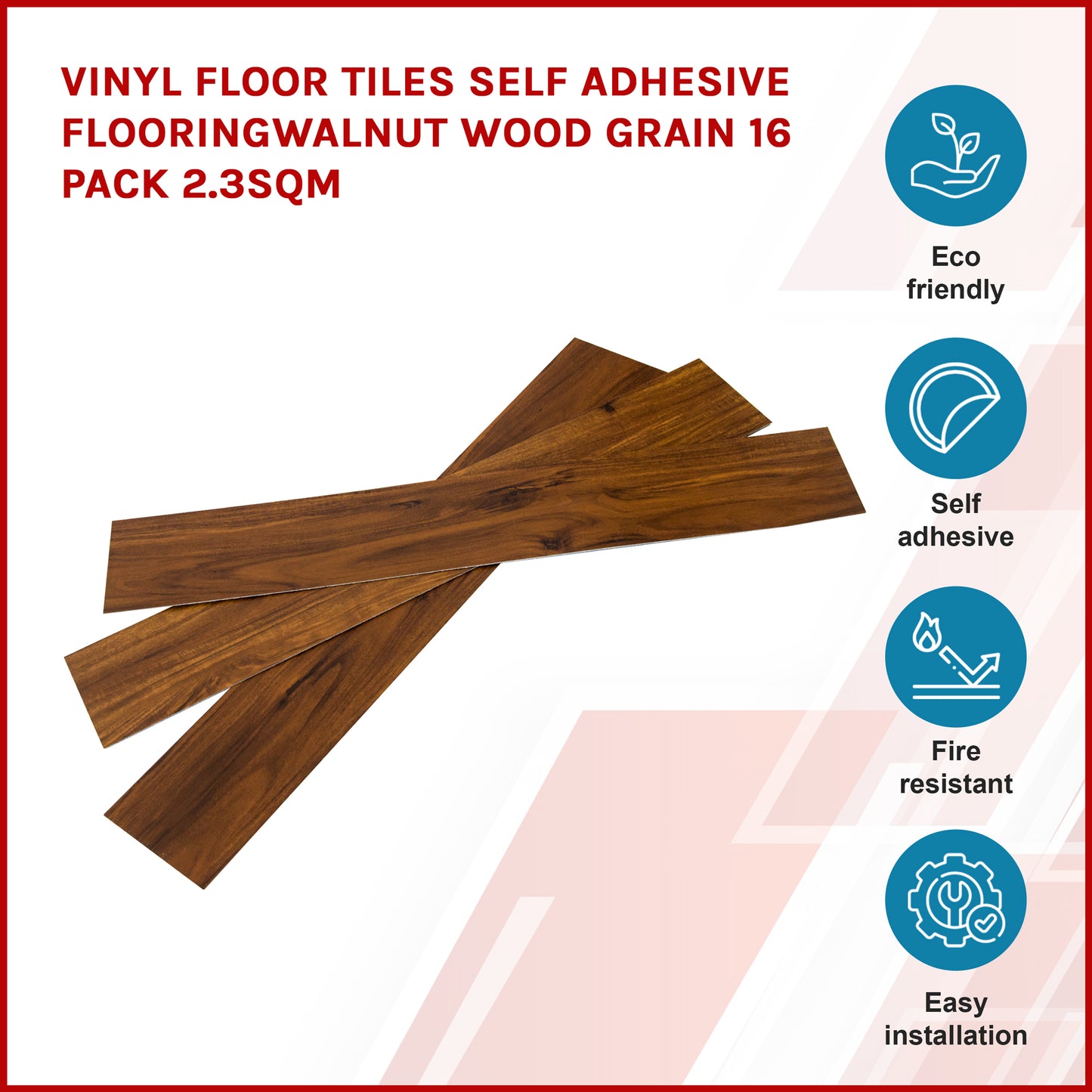 Vinyl Floor Tiles Self Adhesive Flooring Walnut Wood Grain 16 Pack 2.3SQM - image3