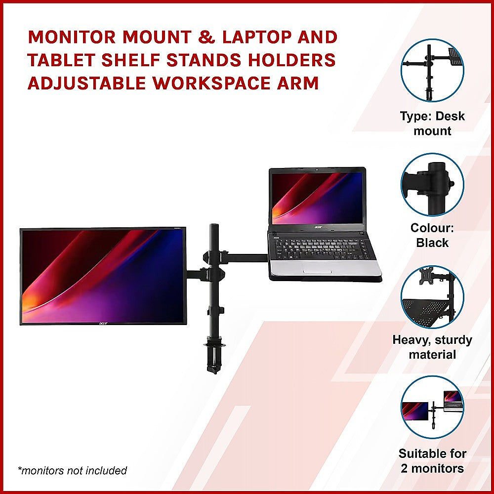 Monitor Mount & Laptop and Tablet Shelf Stands Holders Adjustable Workspace Arm - image3