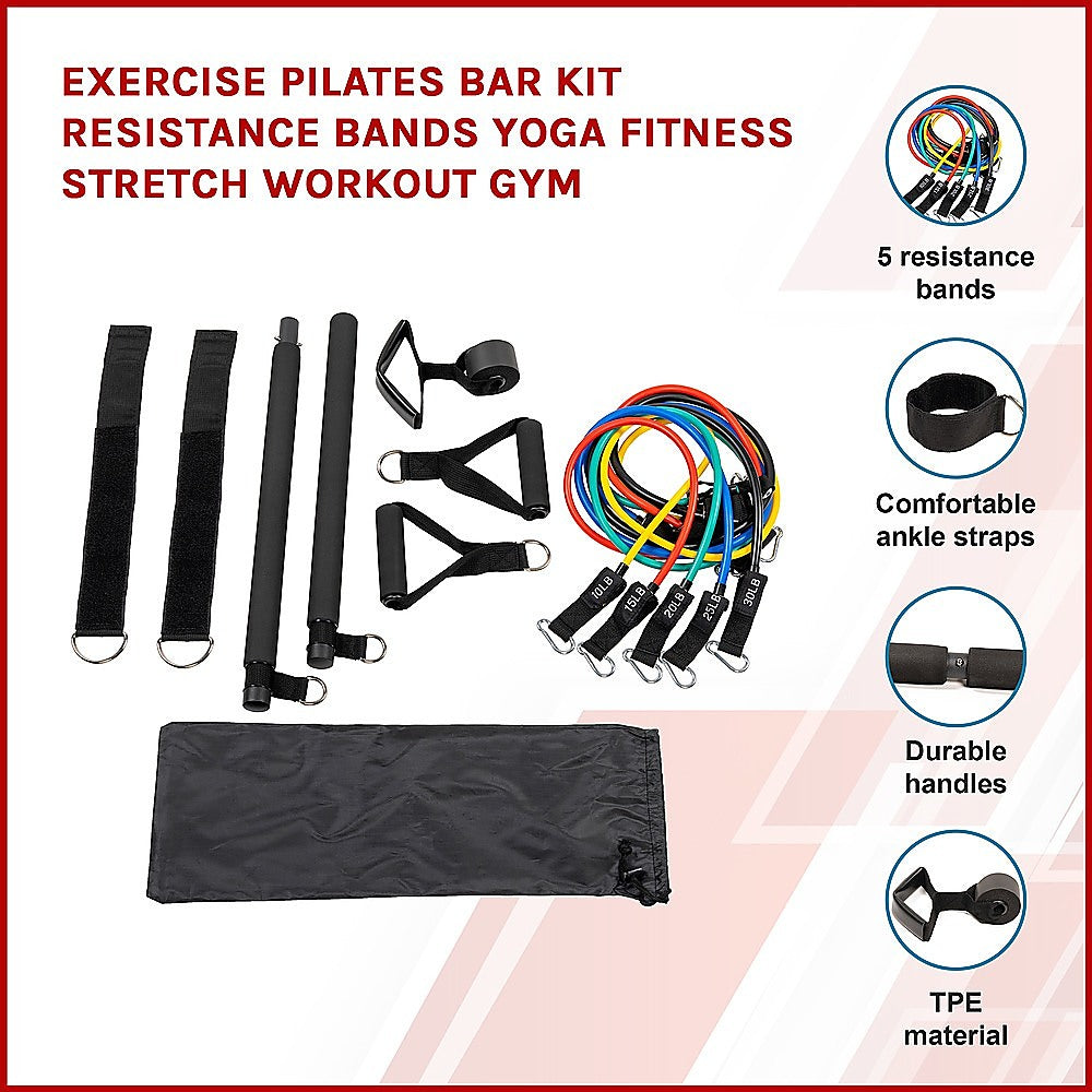 Exercise Pilates Bar Kit Resistance Bands Yoga Fitness Stretch Workout Gym - image3