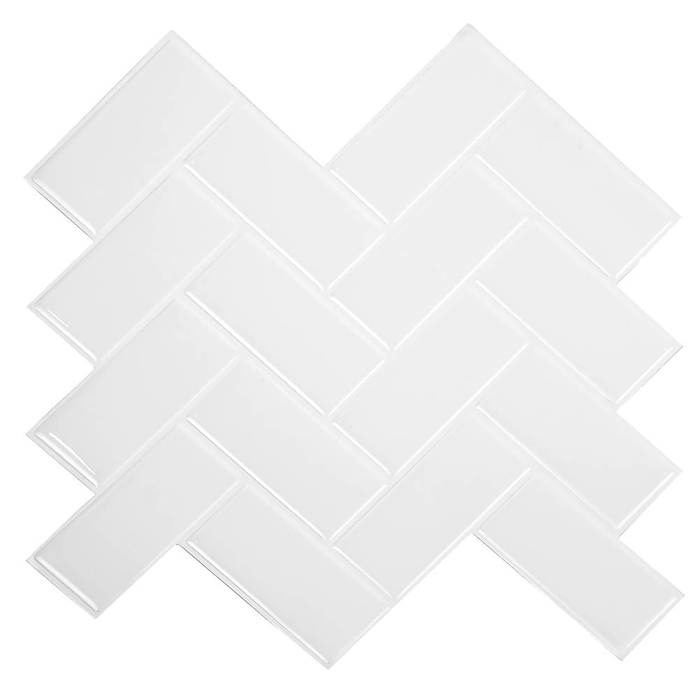 Tiles 3D Peel and Stick Wall Tile Herringbone White (30cm x 30cm x 10 sheets) - image1