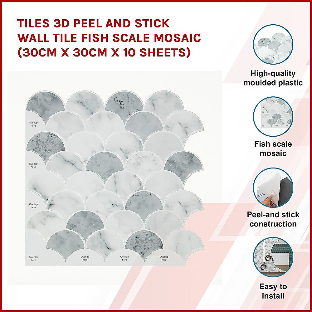 Tiles 3D Peel and Stick Wall Tile  Fish Scale Mosaic (30cm x 30cm x 10 sheets) - image3