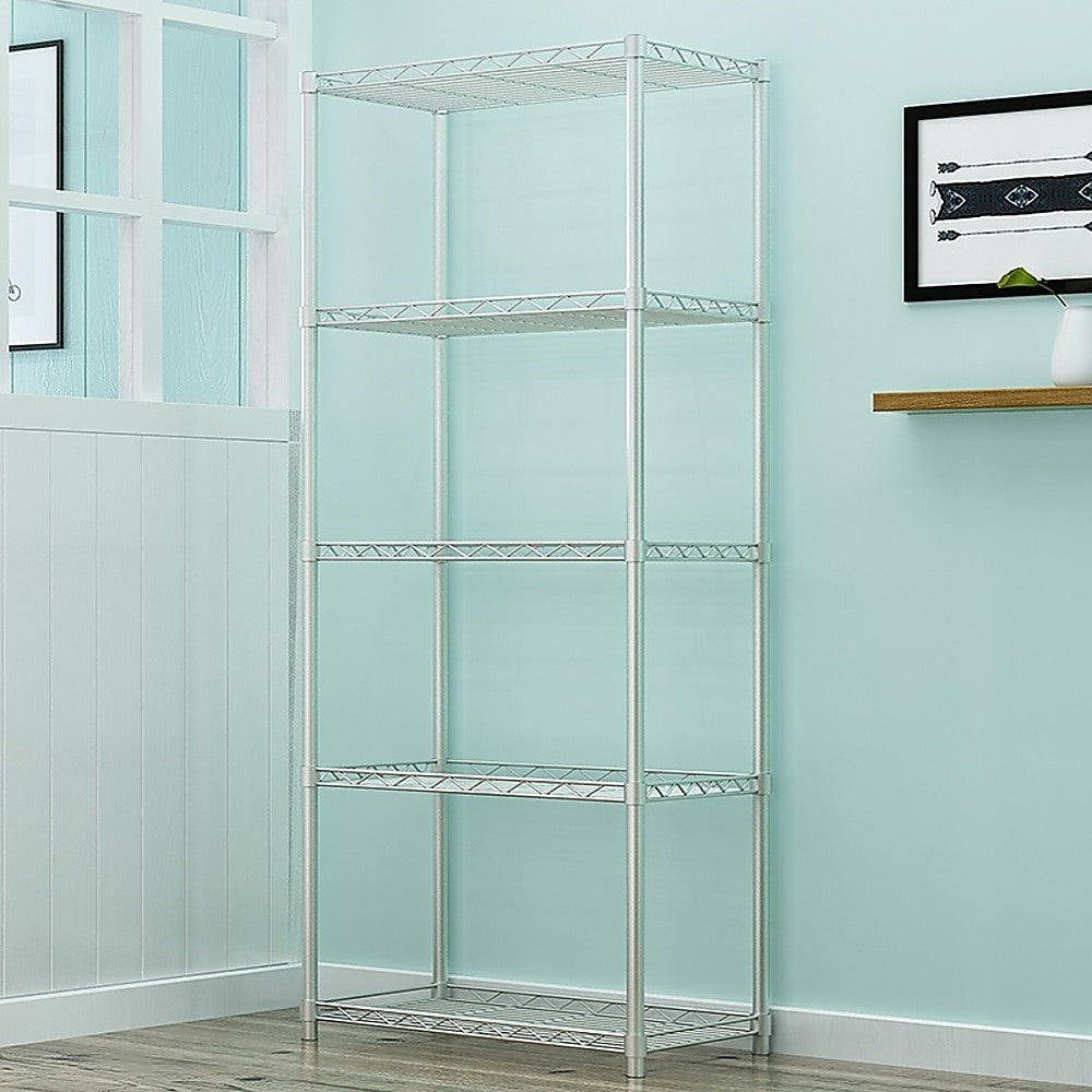 5 Tier Silver Metal Storage Rack Shelving Wire Shelf - image3