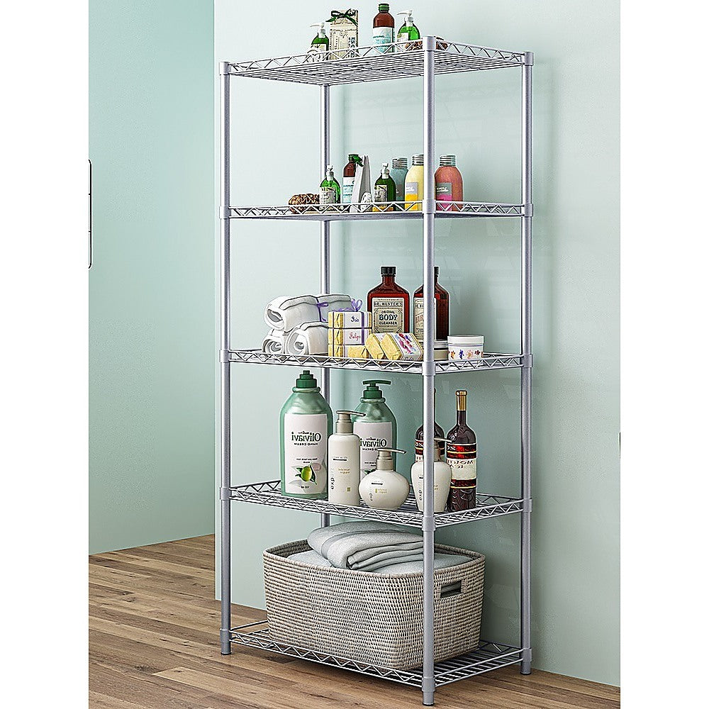 5 Tier Silver Metal Storage Rack Shelving Wire Shelf - image5