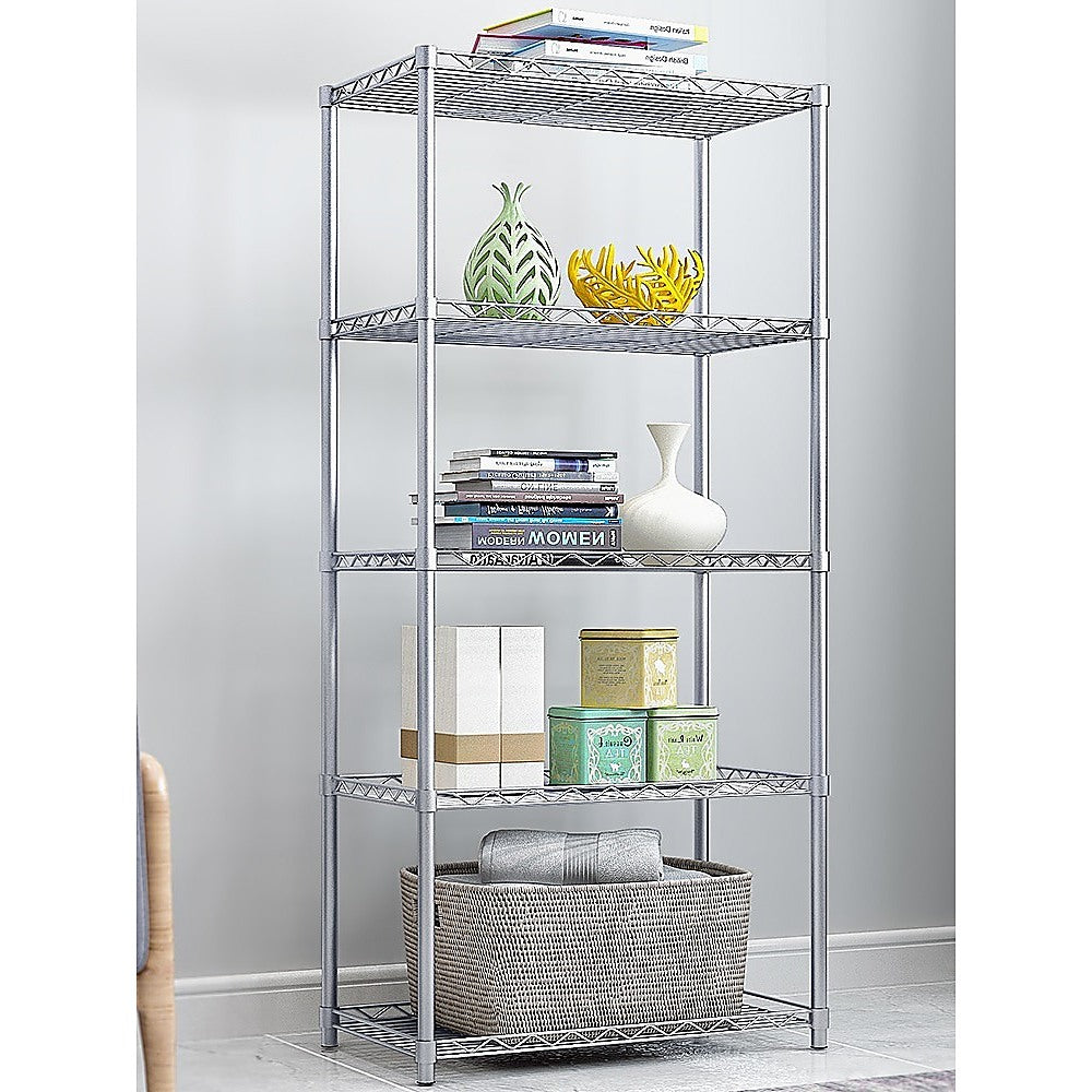 5 Tier Silver Metal Storage Rack Shelving Wire Shelf - image2