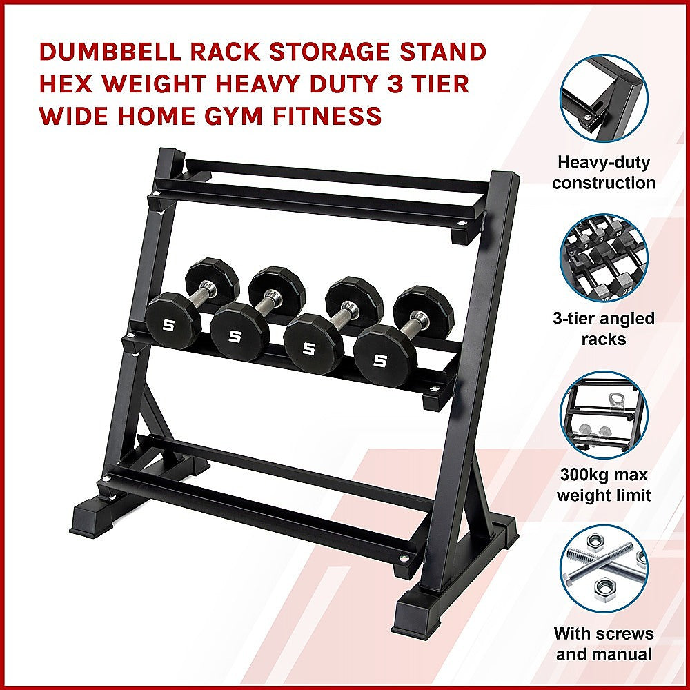 Dumbbell Rack Storage Stand Hex Weight Heavy Duty 3 Tier Wide Home Gym Fitness - image3