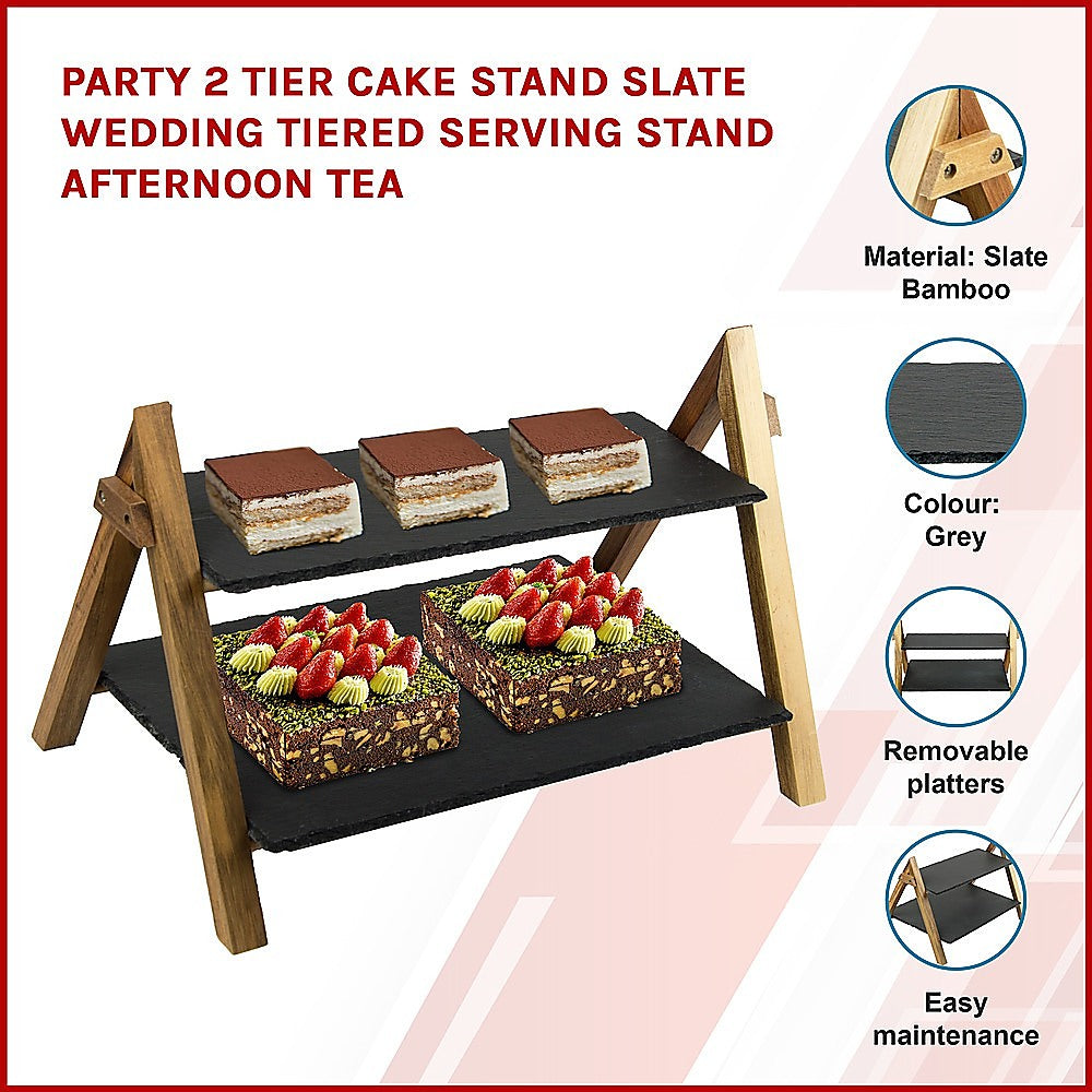 Party 2 Tier Cake Stand Slate Wedding Tiered Serving Stand Afternoon Tea - image2