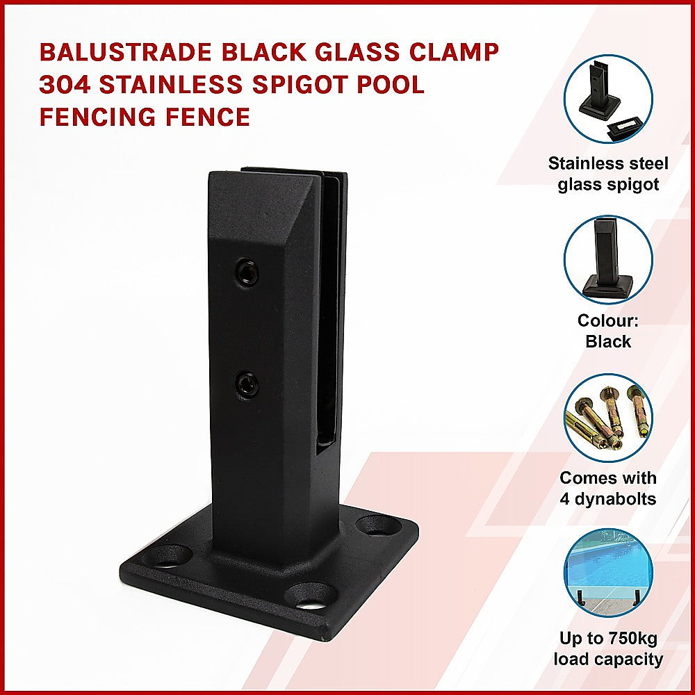 Balustrade Black Glass Clamp 304 Stainless Spigot Pool Fencing Fence - image4