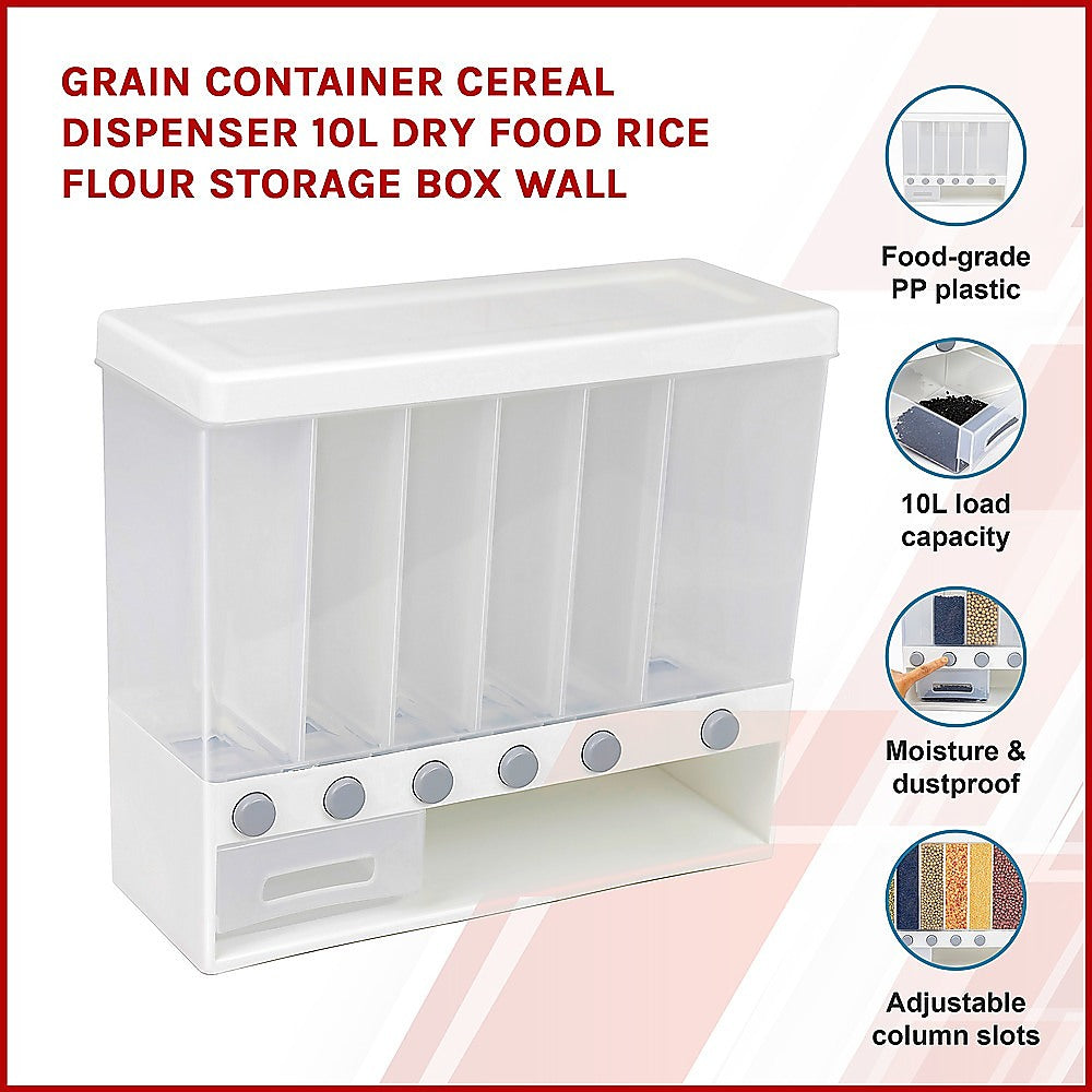 Grain Container Cereal Dispenser 10L Dry Food Rice Flour Storage Box Wall - image3