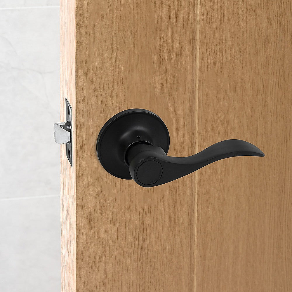 Door Handle Set Lever Passage Function Black - image2