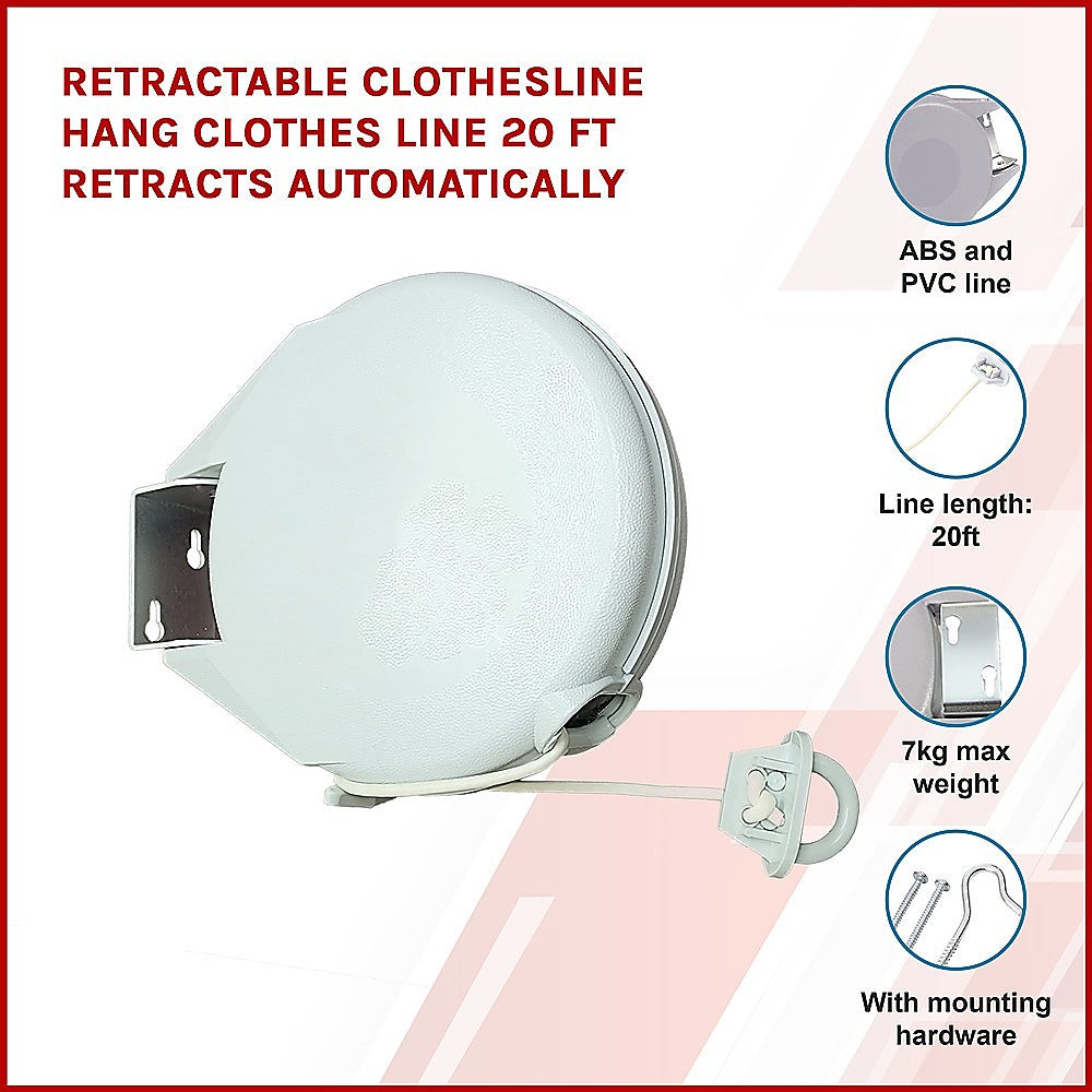 Retractable Clothesline Hang Clothes Line 20 Ft Retracts Automatically - image3