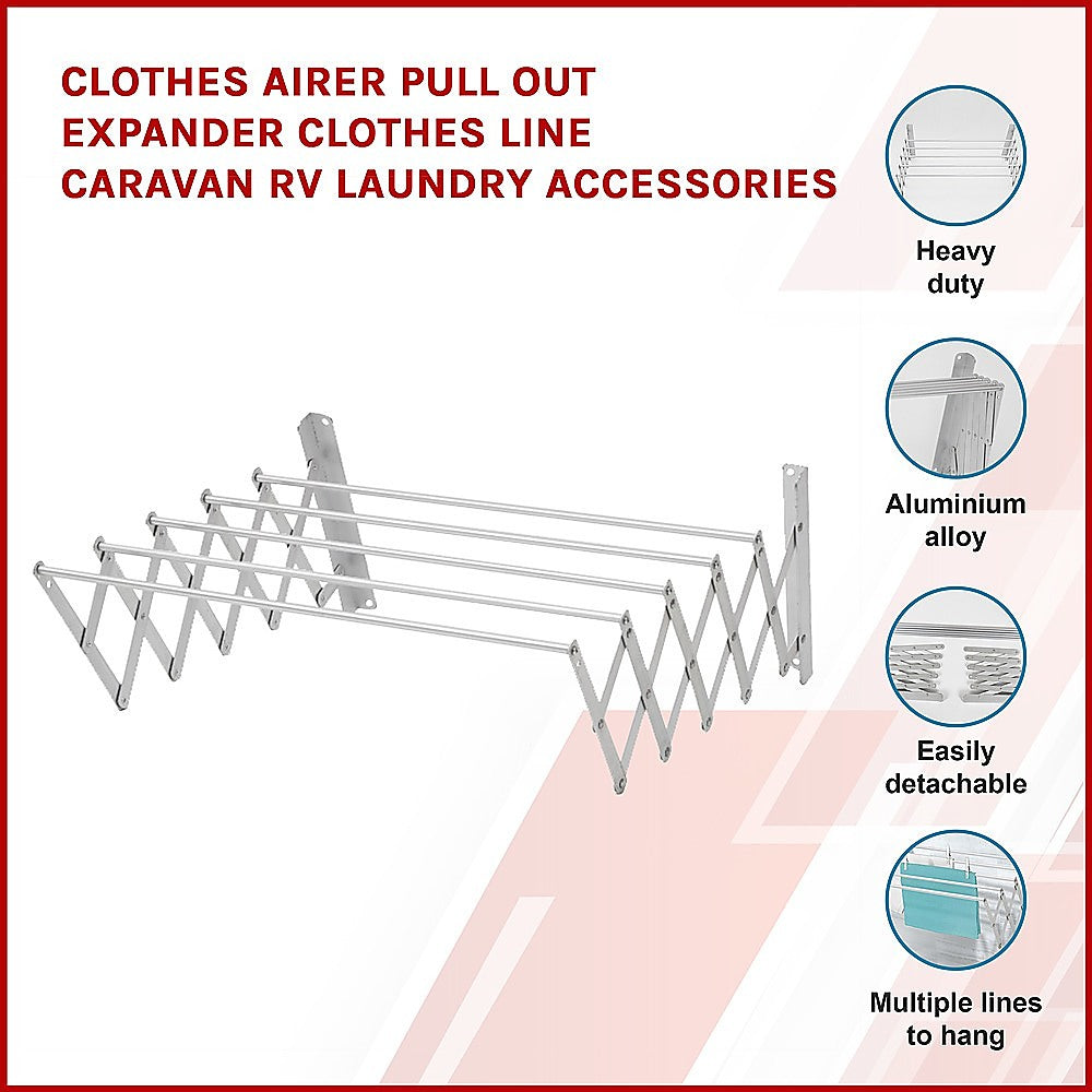 Clothes Airer Pull Out Expander Clothes Line Caravan RV Laundry Accessories - image3