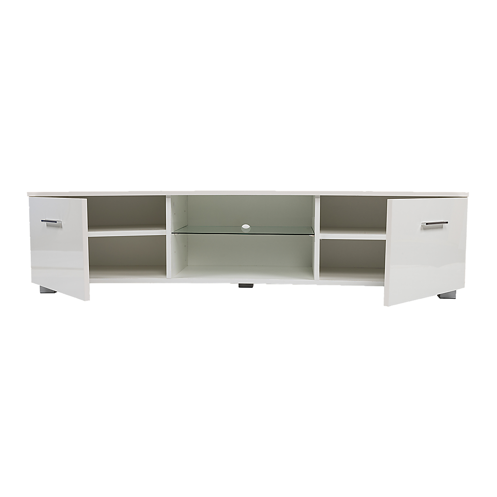 TV Cabinet Entertainment Unit Stand High Gloss Storage Shelf 140cm White - image5