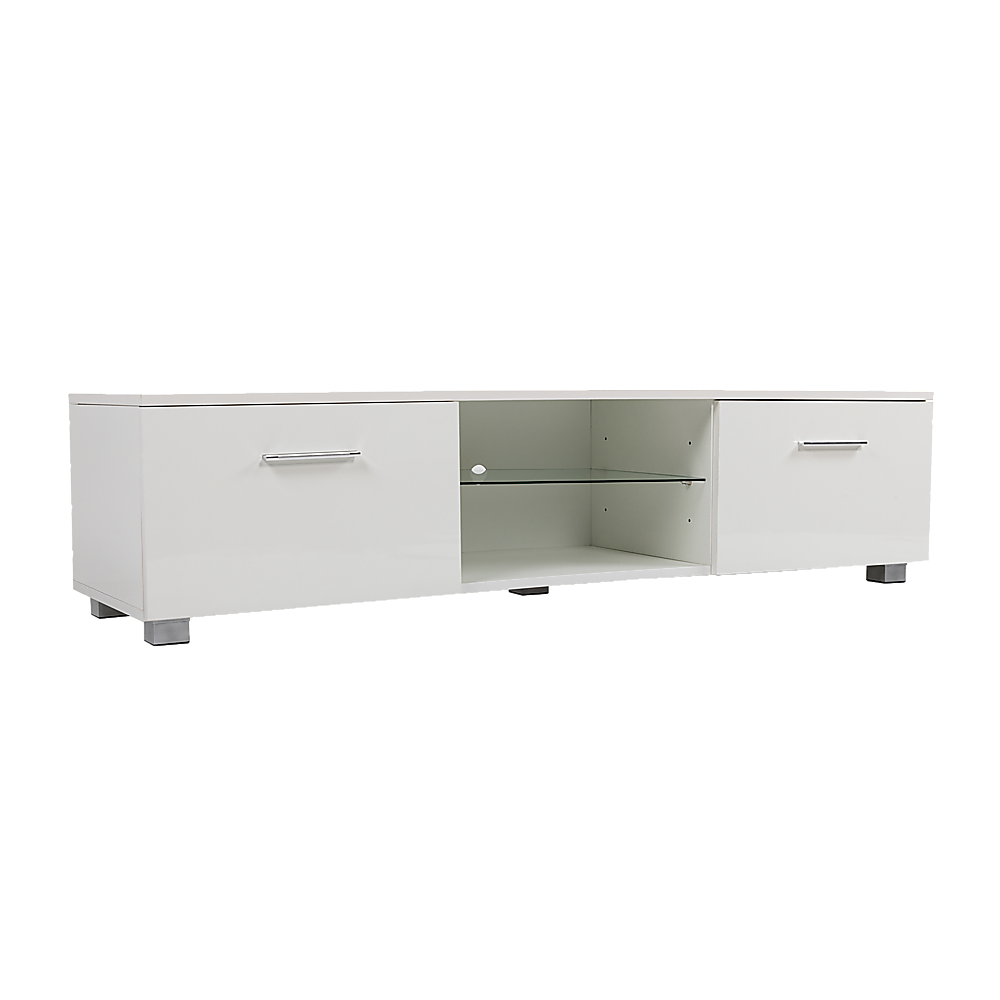 TV Cabinet Entertainment Unit Stand High Gloss Storage Shelf 140cm White - image6