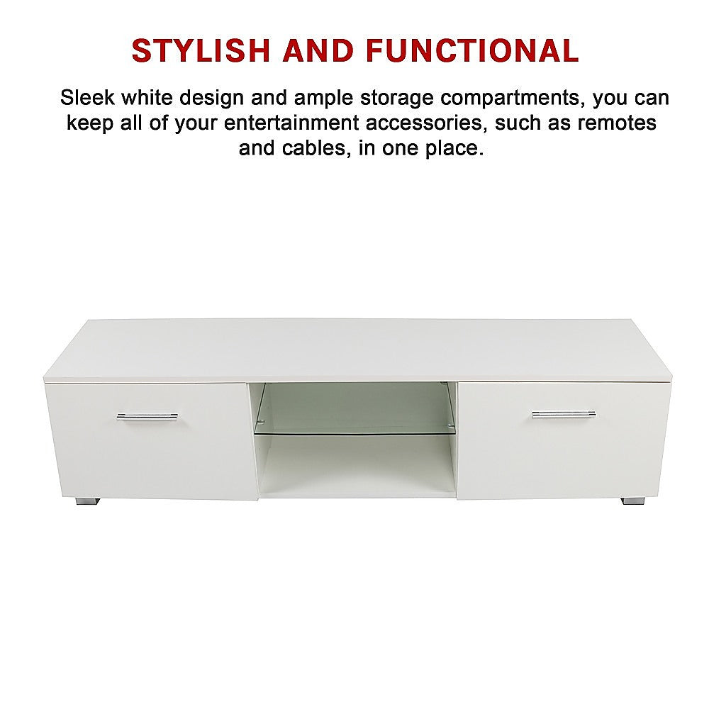 TV Cabinet Entertainment Unit Stand High Gloss Storage Shelf 140cm White - image7