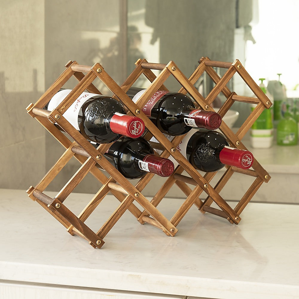 Wooden Wine Rack Freestanding 10 Bottles Countertop Storage - image2