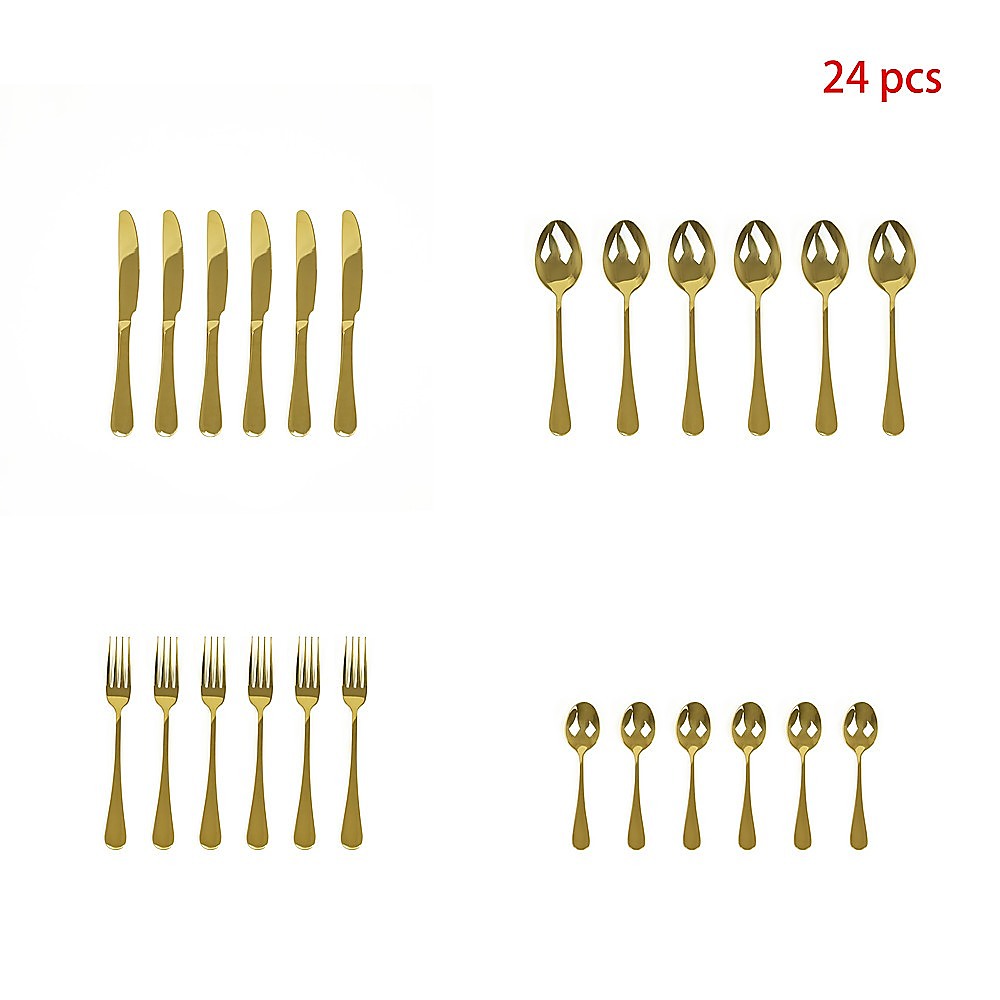 24-piece Gold Cutlery Flatware Stainless Steel Silverware Set Reflective Mirror Finish - image4