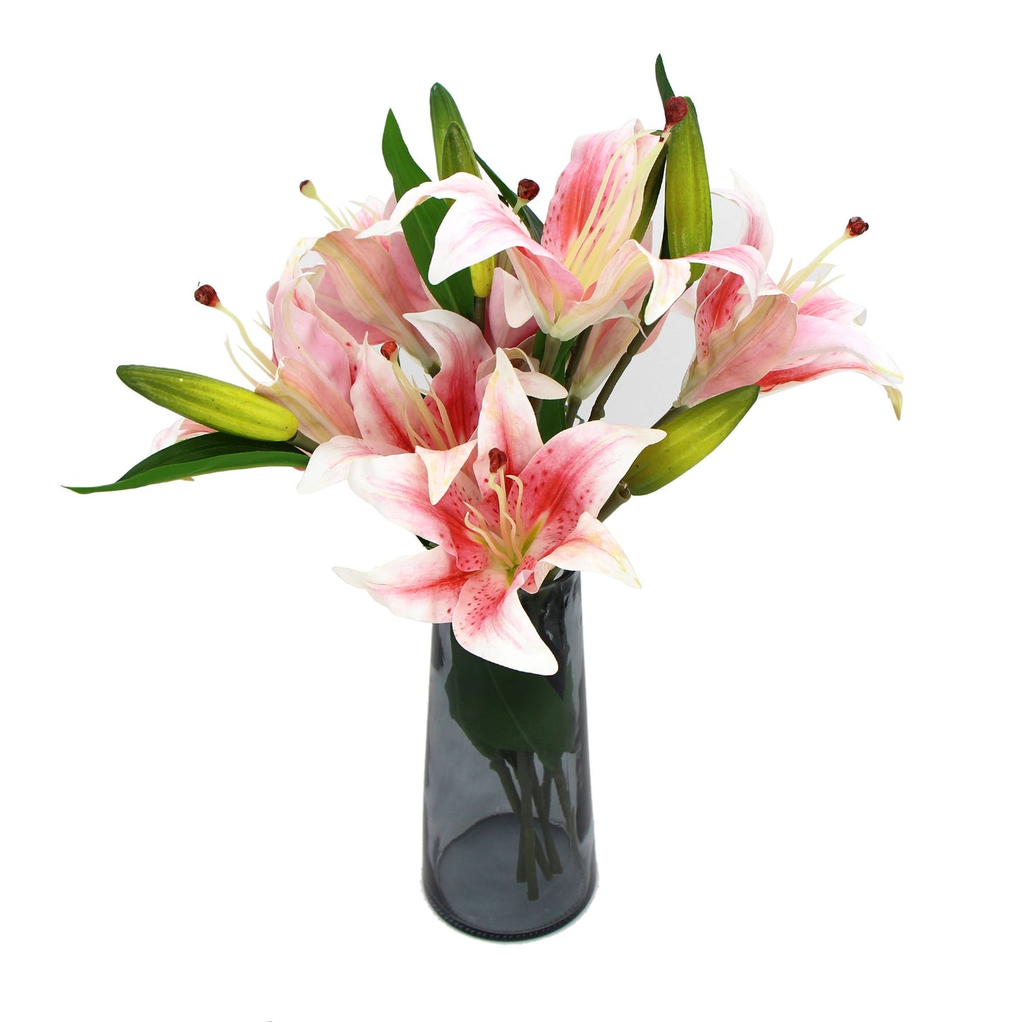 Premium Faux Pink Lily In Glass Vase (Artificial Tiger Lily Arrangement) - image1