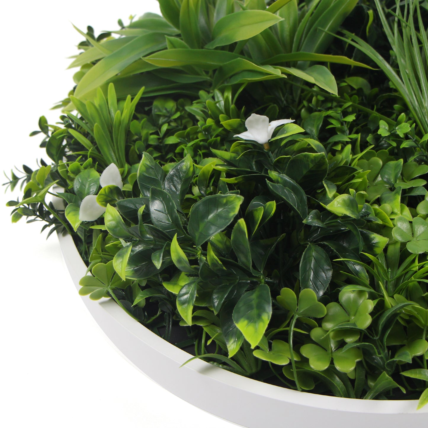 Flowering White Artificial Green Wall Disc UV Resistant 75cm (White Frame) - image5