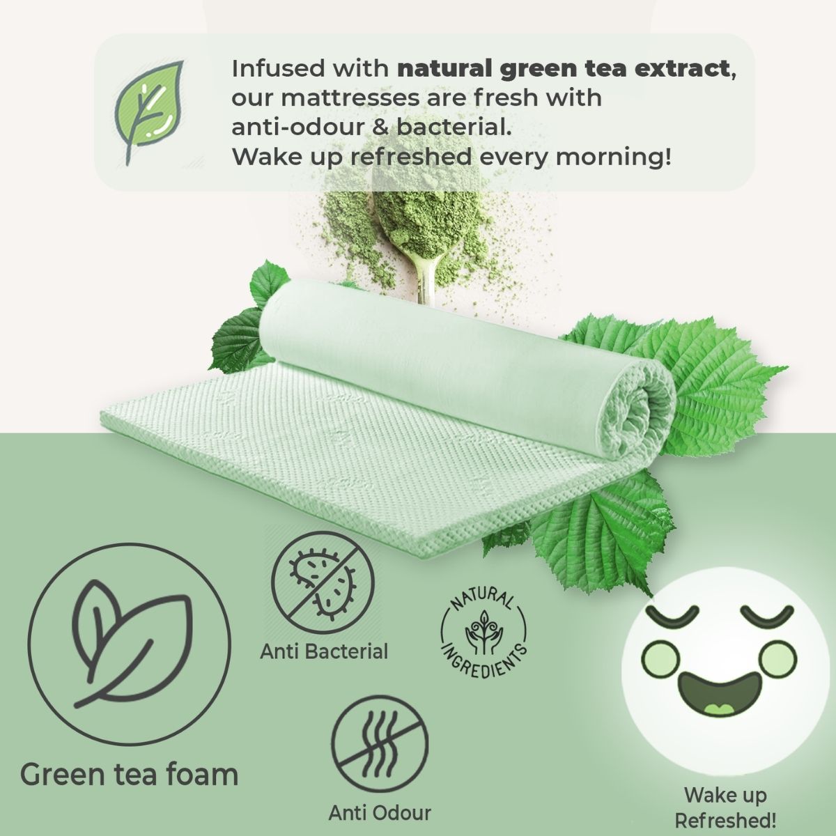 Green Tea Cool Gel Memory Foam Mattress 36cm 5 Zone King Single - image5