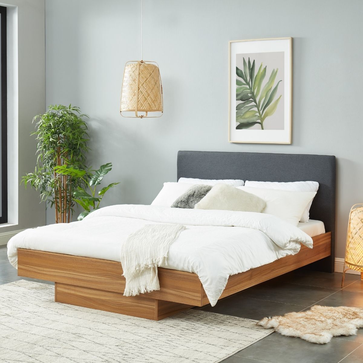 Walnut Oak Wood Floating Bed Frame King - image6