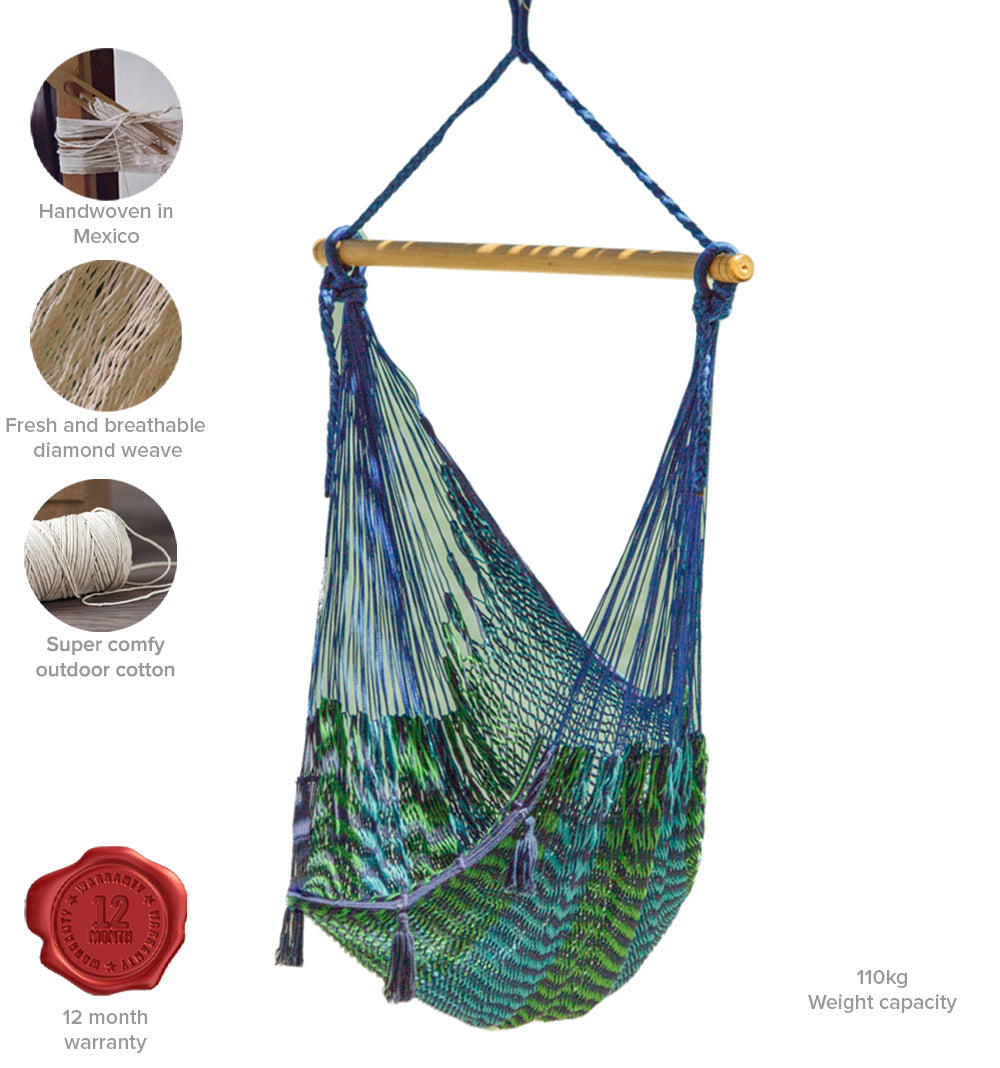 Mayan Legacy Extra Large Outdoor Cotton Mexican Hammock Chair in Caribe Colour - image3