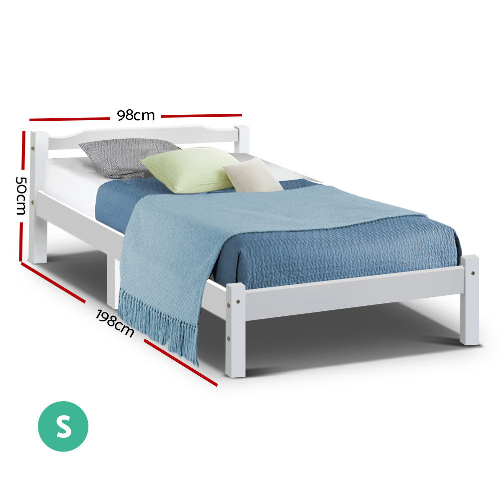 Single Size Wooden Bed Frame Mattress Base Timber Platform White - image2